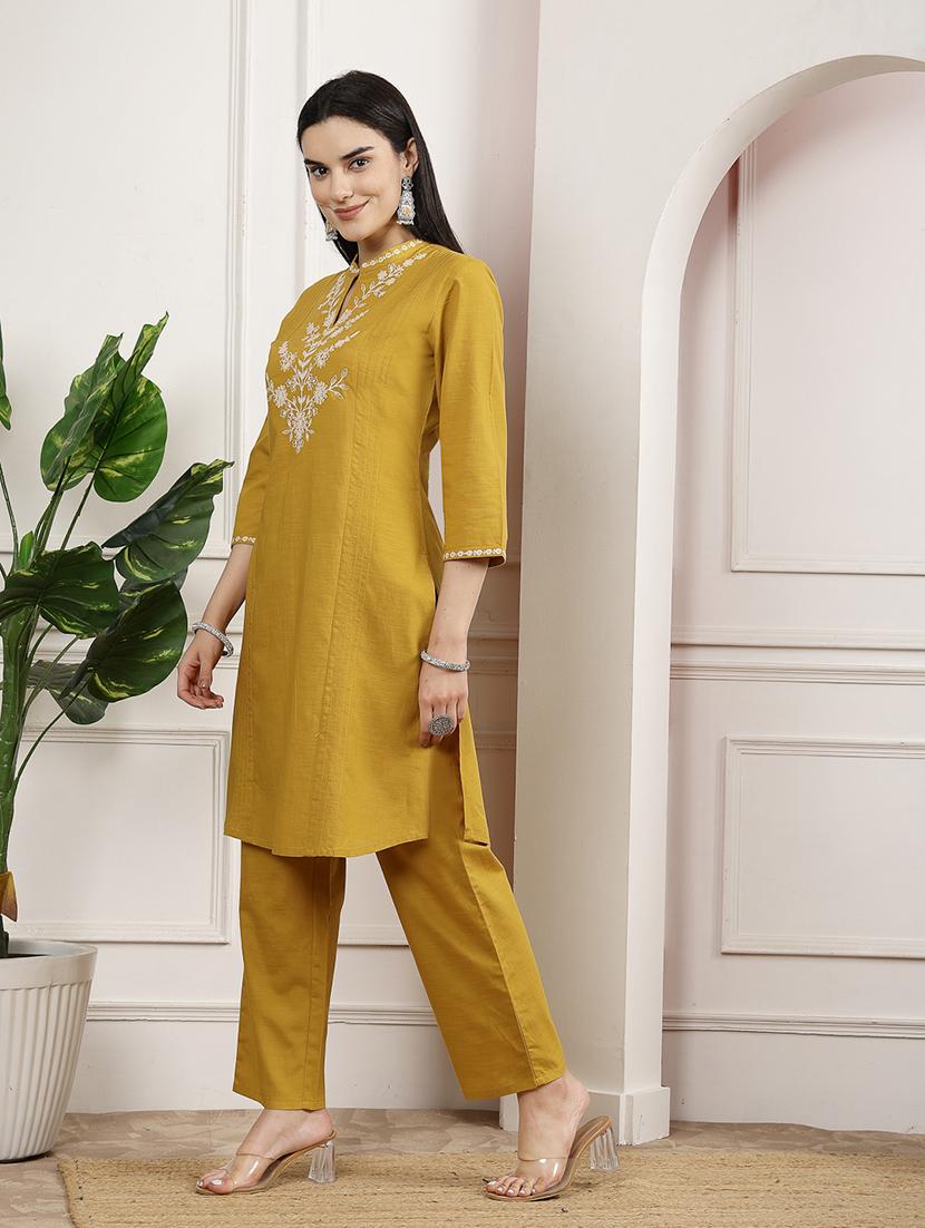 women mustard kurta palazzo set - 21468580 -  Standard Image - 1