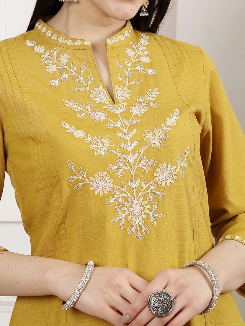 women mustard kurta palazzo set - 21468580 - Standard Image - 4