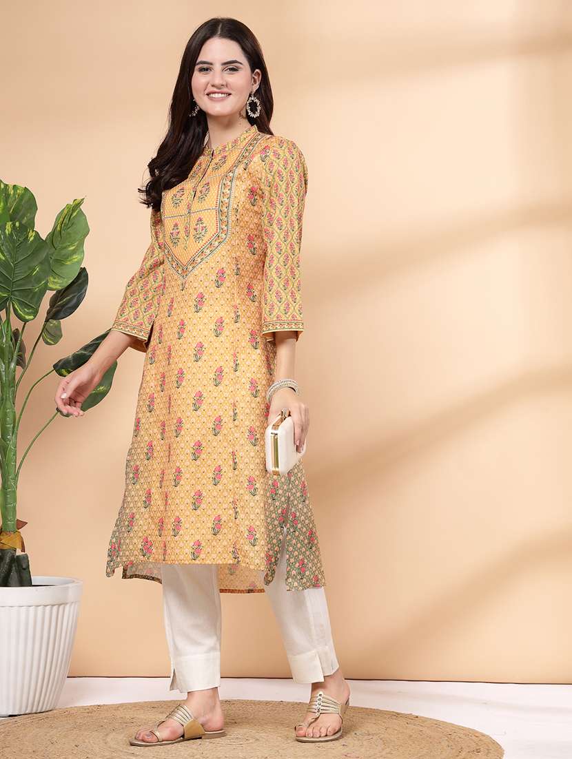 women mustard printed kurta pant set  - 21468584 -  Standard Image - 1