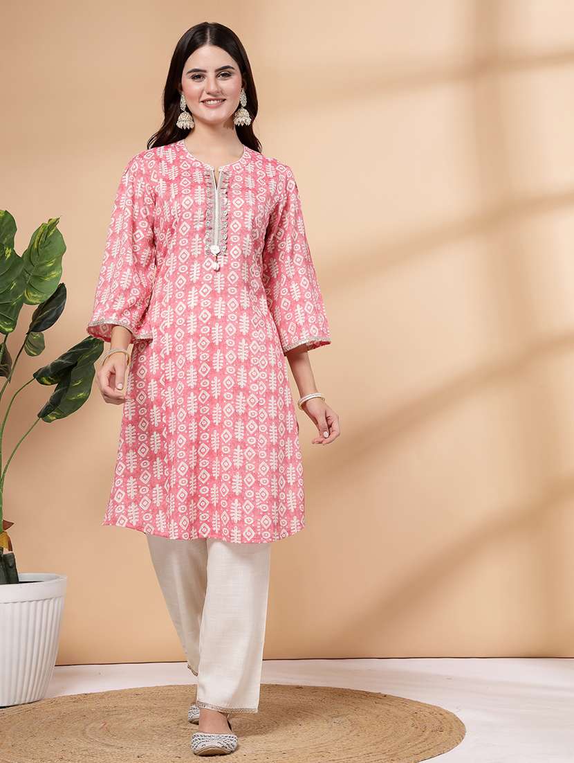 women pink printed kurta pant set - 21468585 -  Standard Image - 1