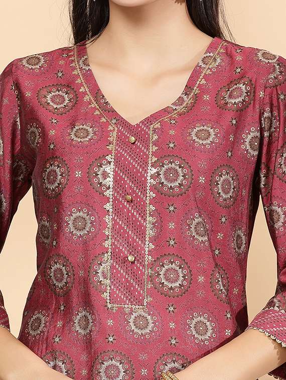 women peach kurta palazzo set - 21468589 -  Standard Image - 4