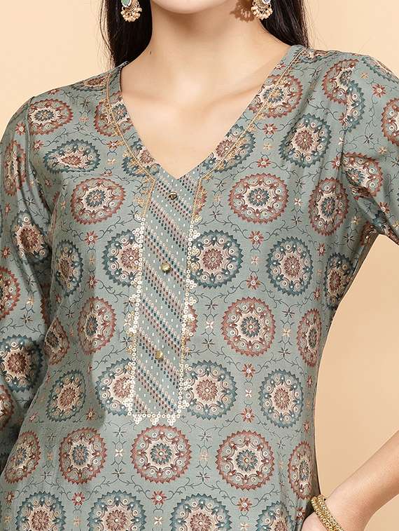 women grey printed kurta pant set with dupatta - 21468590 -  Standard Image - 4