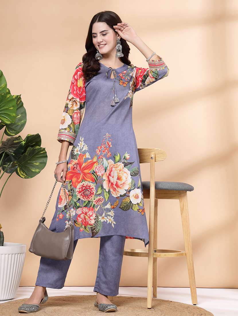 women blue kurta palazzo set - 21468591 -  Standard Image - 1