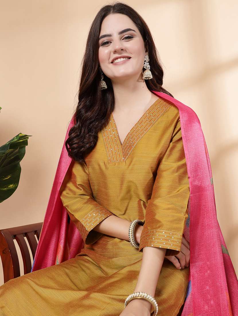 women mustard kurta palazzo set  - 21468615 -  Standard Image - 4