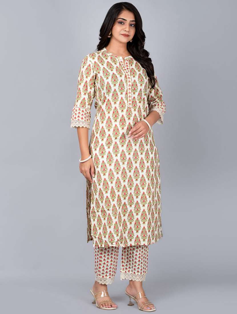 off white cotton blend kurta pant  set - 21468645 -  Standard Image - 1