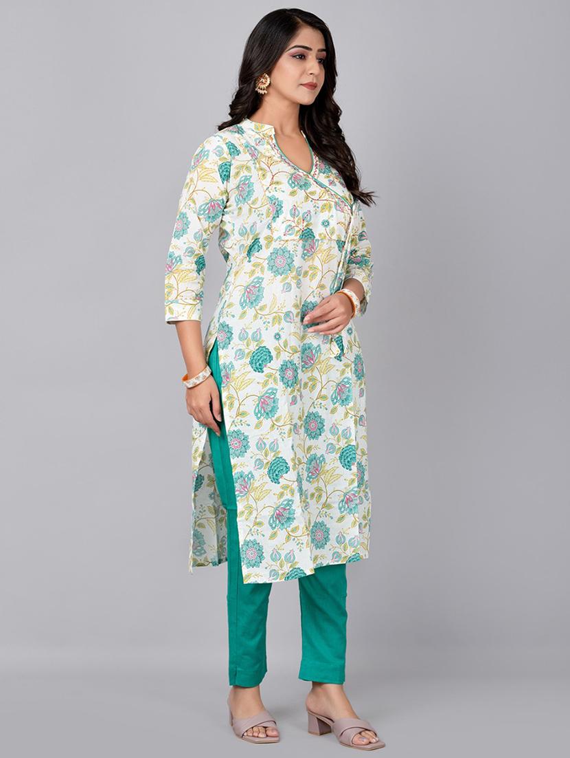 women cream floral printed kurta pant set - 21468656 - Standard Image - 1