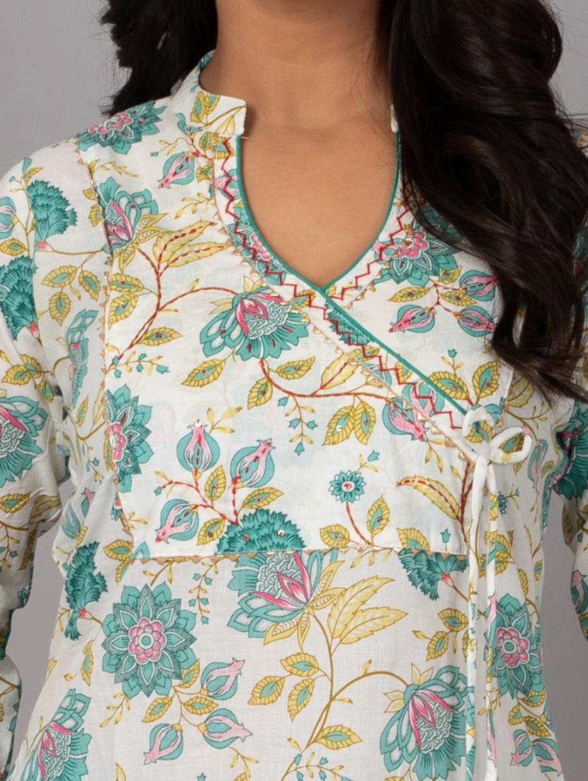women cream floral printed kurta pant set - 21468656 - Standard Image - 4