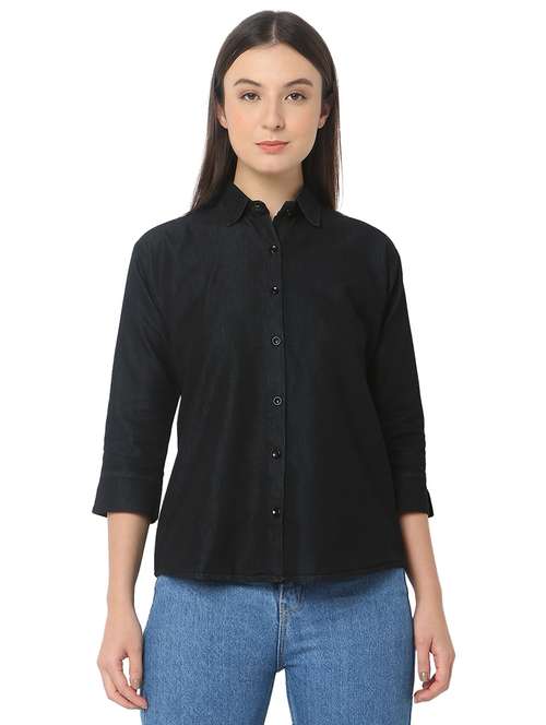 women solid denim shirt - 21468658 -  Standard Image - 0