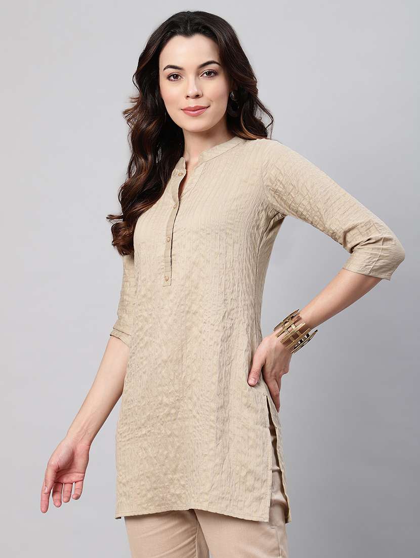 women three quarter sleeve stripes printed top - 21469273 -  Standard Image - 1