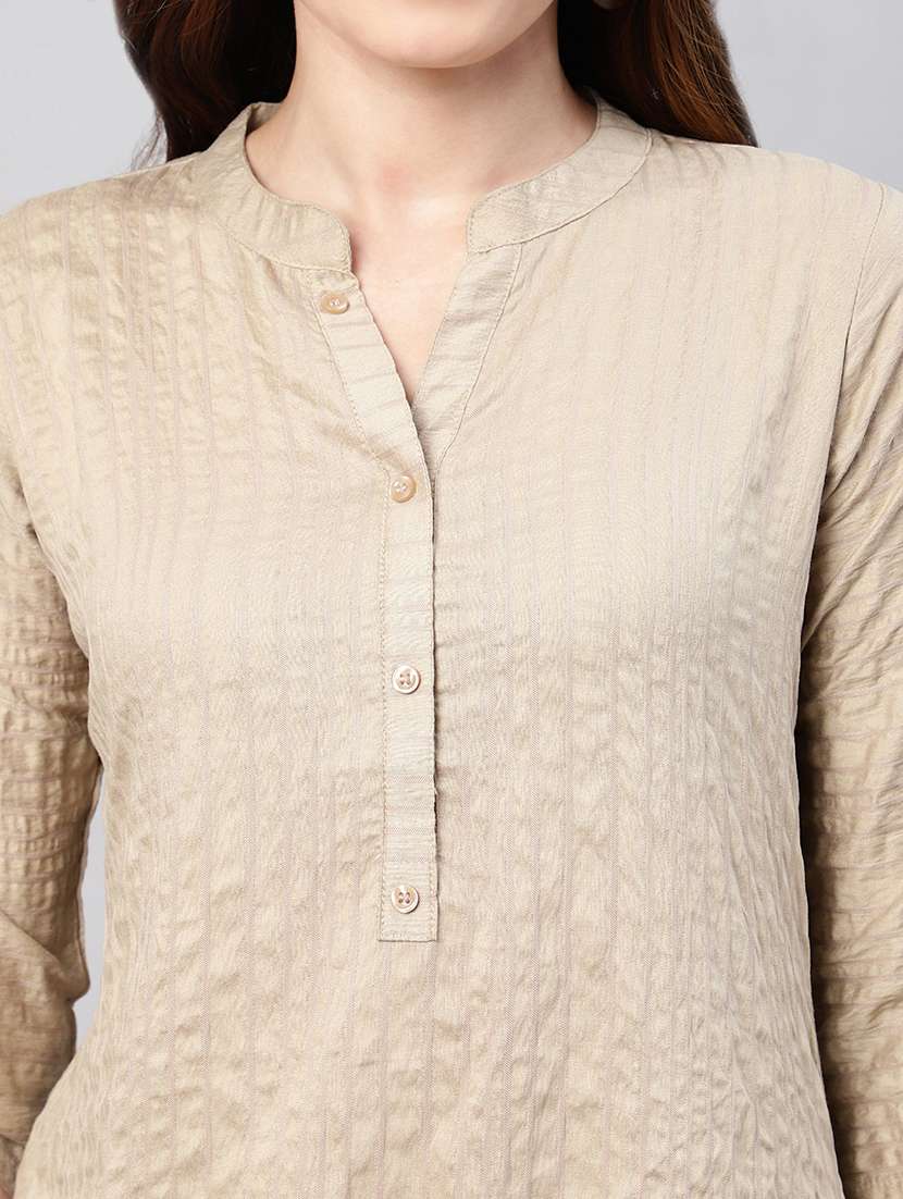 women three quarter sleeve stripes printed top - 21469273 -  Standard Image - 4