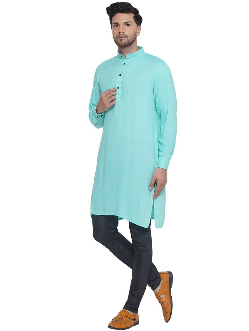 men solid mandarin neck kurta - 21469317 - Standard Image - 1