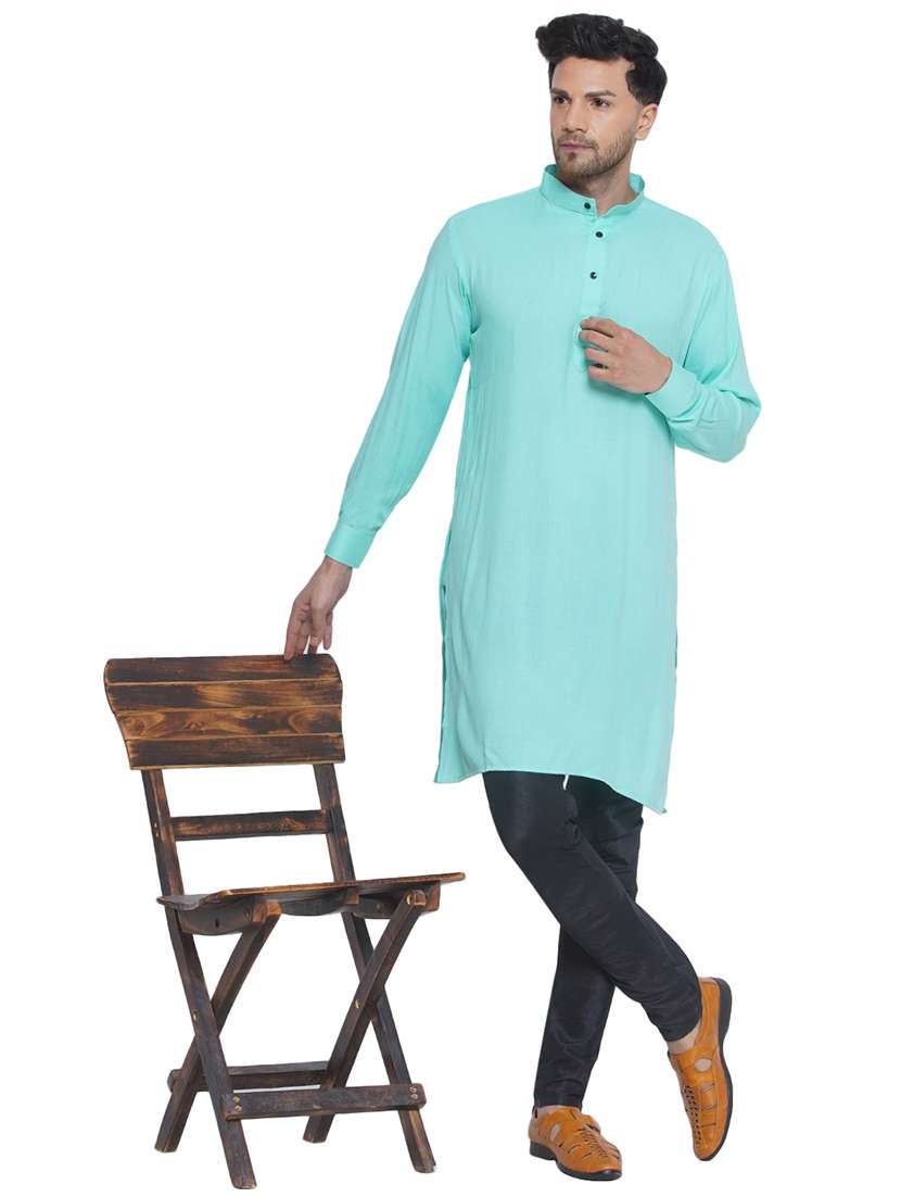 men solid mandarin neck kurta - 21469317 - Standard Image - 4