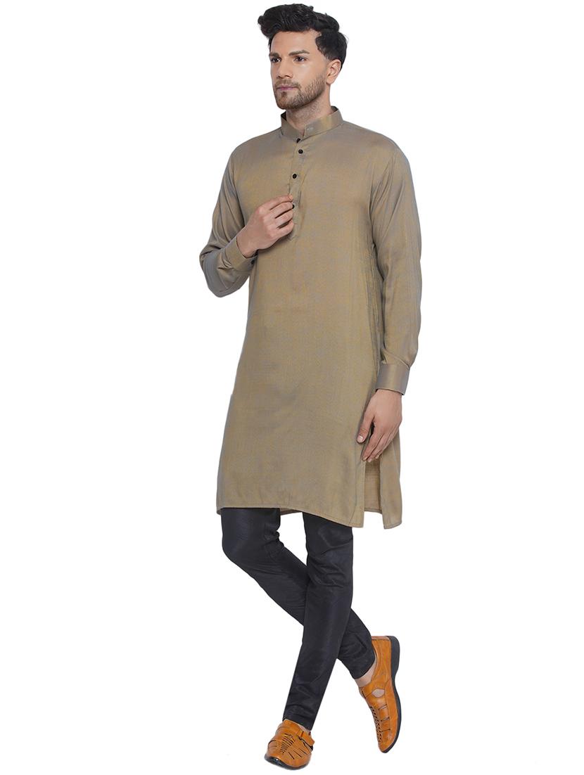 men solid mandarin neck kurta - 21469318 - Standard Image - 1