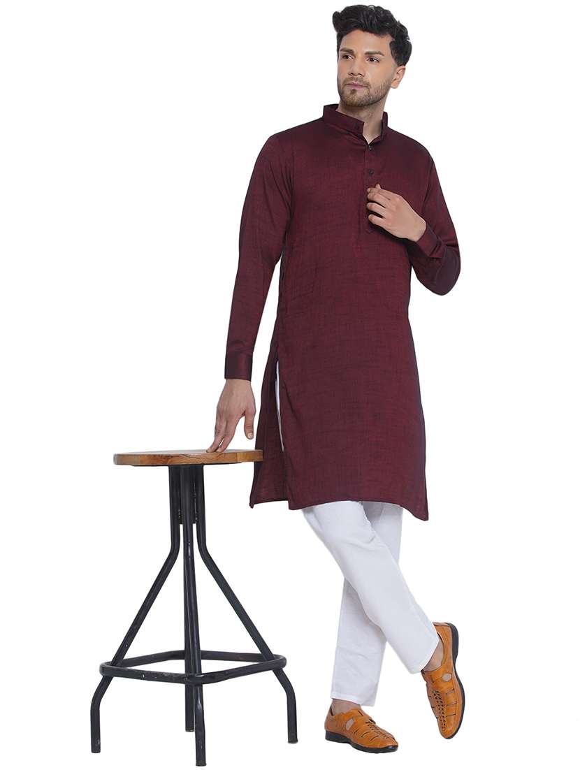men solid mandarin neck long kurta - 21469332 -  Standard Image - 4