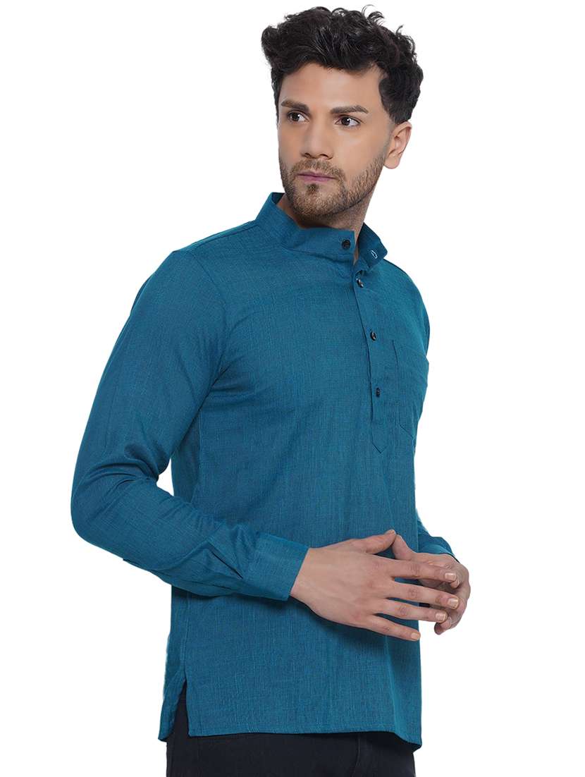 men solid long sleeve short kurta - 21469333 -  Standard Image - 1