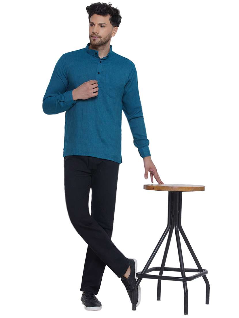 men solid long sleeve short kurta - 21469333 -  Standard Image - 4
