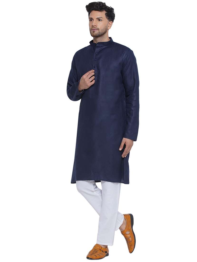 men solid mandarin neck long kurta - 21469337 -  Standard Image - 1