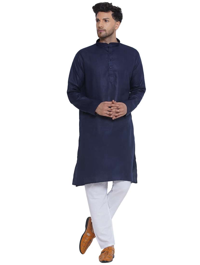 men solid mandarin neck long kurta - 21469337 -  Standard Image - 4