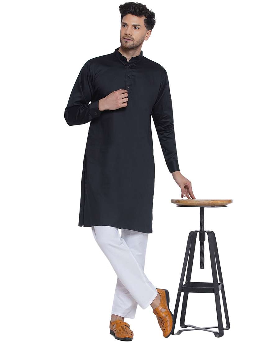 men solid mandarin neck long kurta 