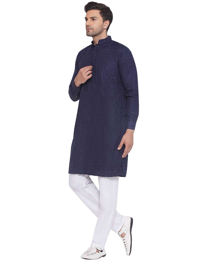 men self design mandarin neck long kurta - 21469346 - Standard Image - 1