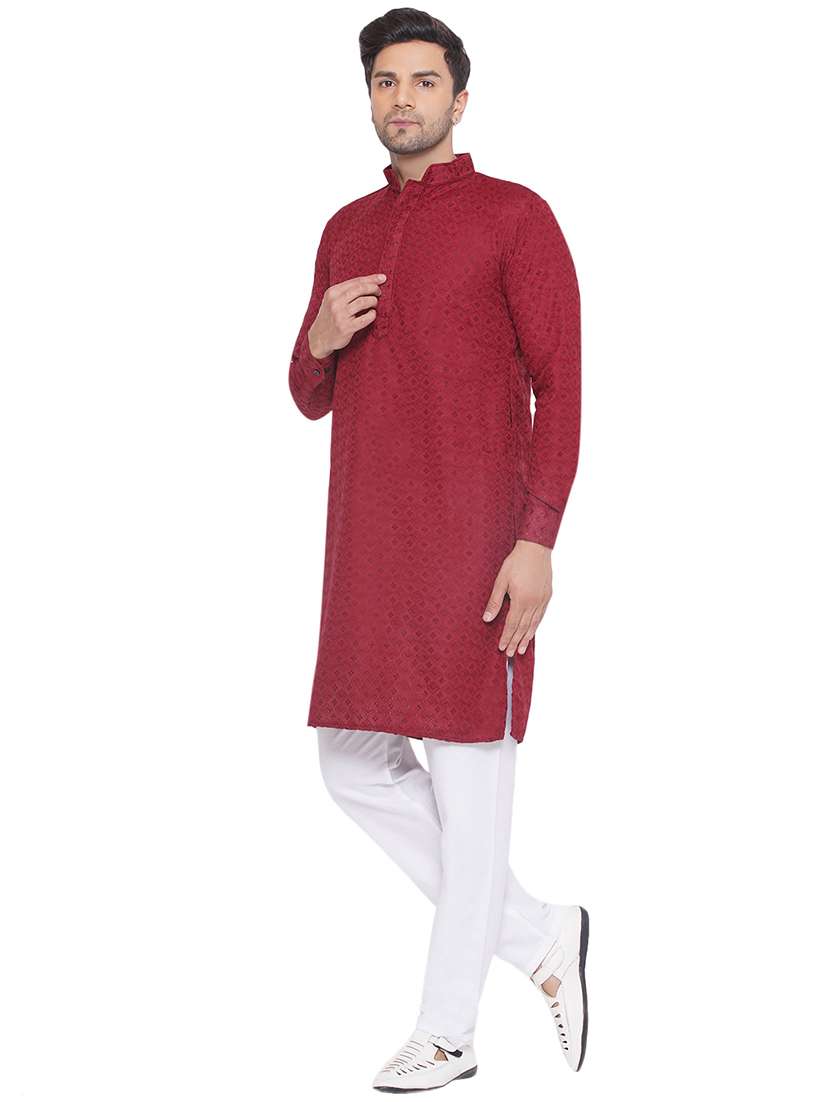 men embroidered mandarin neck long kurta  - 21469347 -  Standard Image - 1