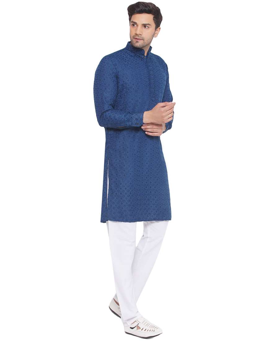 men embroidered mandarin neck long kurta - 21469348 - Standard Image - 1