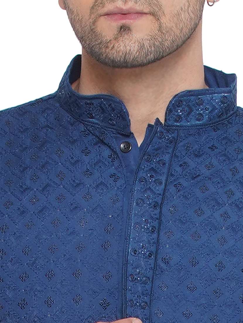 men embroidered mandarin neck long kurta - 21469348 - Standard Image - 4