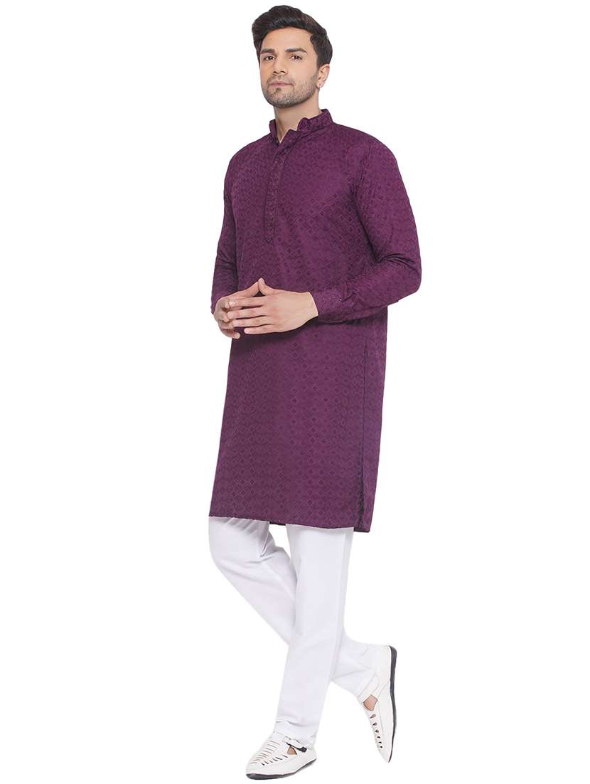 Men Embroidered Mandarin Neck Long Kurta - 21469349 -  Standard Image - 1