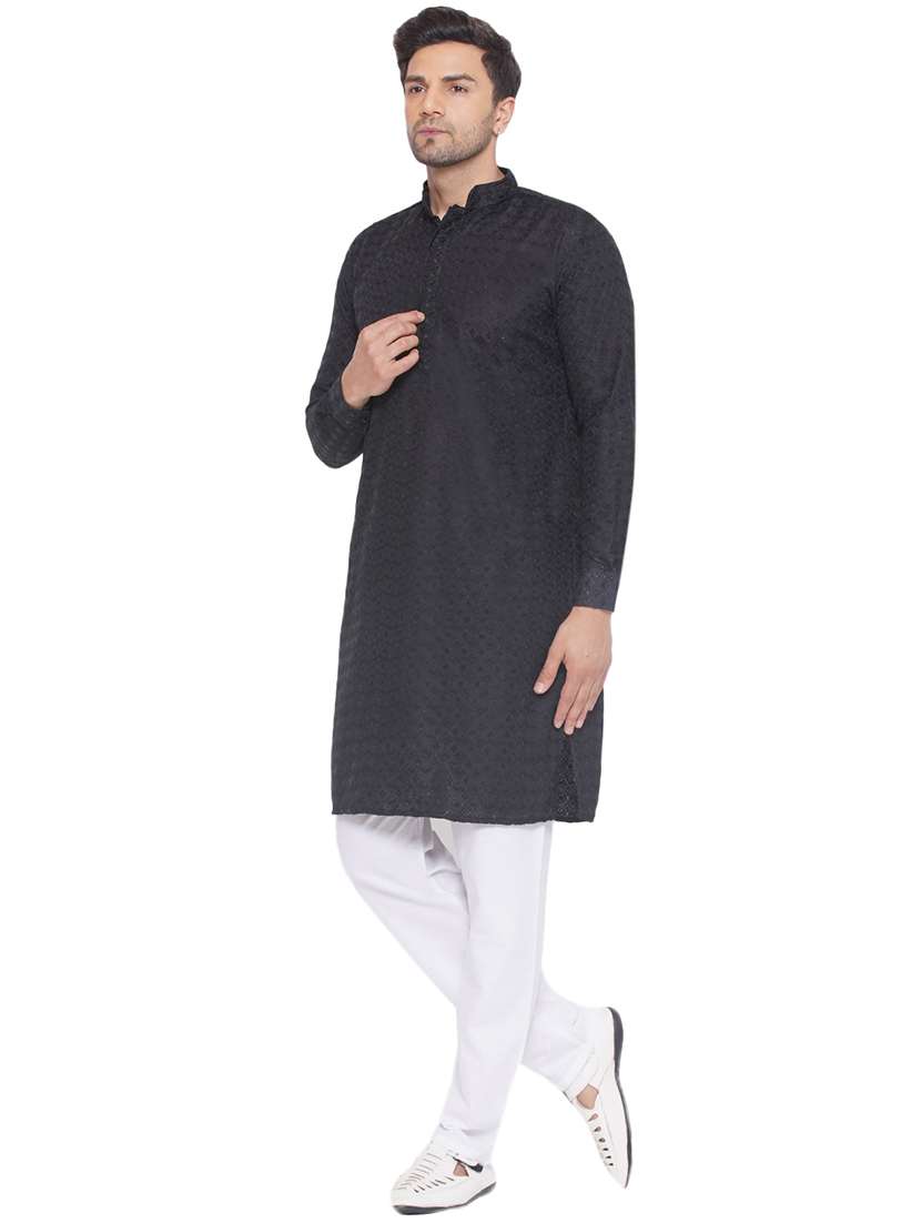 men embroidered mandarin neck long kurta - 21469350 - Standard Image - 1