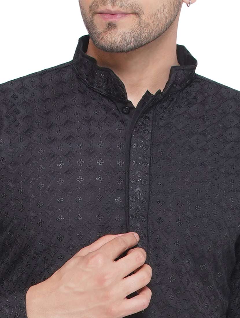 men embroidered mandarin neck long kurta - 21469350 - Standard Image - 4