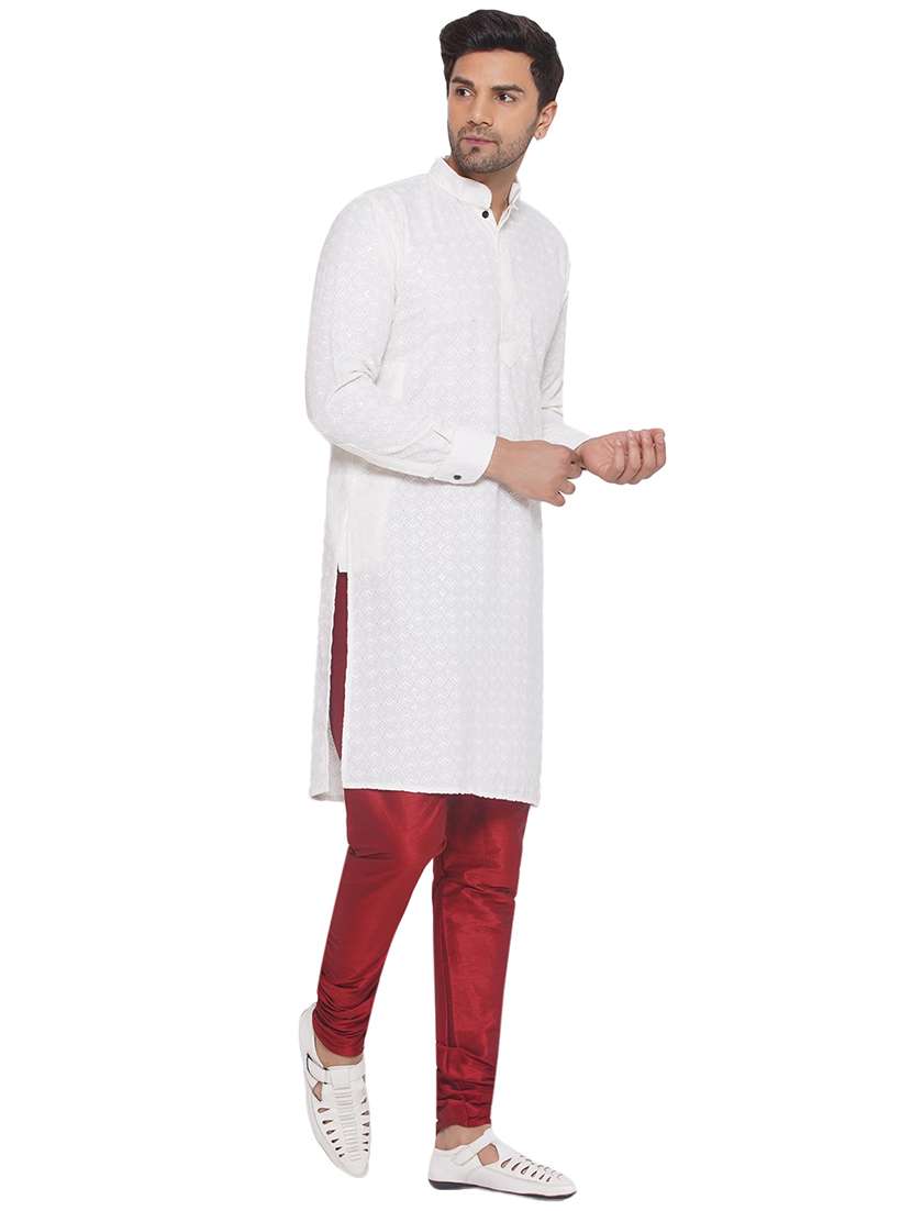 men embroidered mandarin neck long kurta - 21469352 - Standard Image - 1