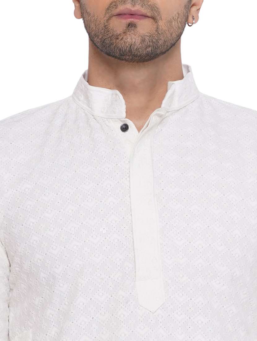 men embroidered mandarin neck long kurta - 21469352 - Standard Image - 4