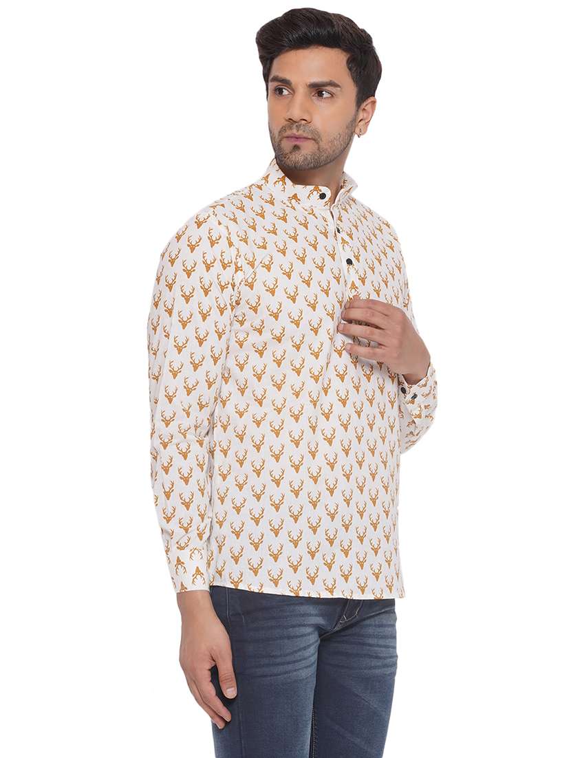 men printed long sleeve short kurta - 21469353 -  Standard Image - 1