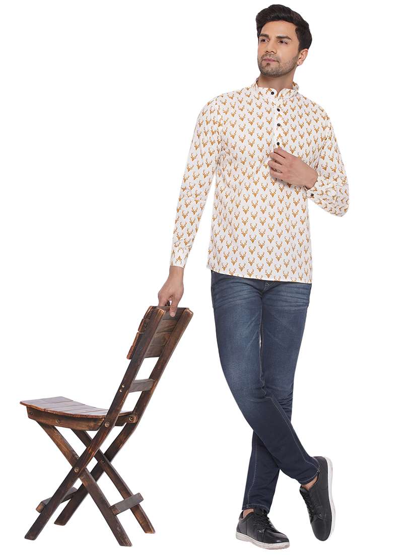 men printed long sleeve short kurta - 21469353 -  Standard Image - 4