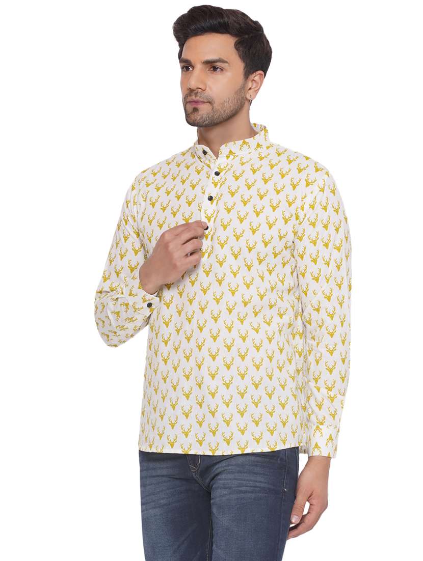 men printed long sleeve short kurta - 21469354 -  Standard Image - 1