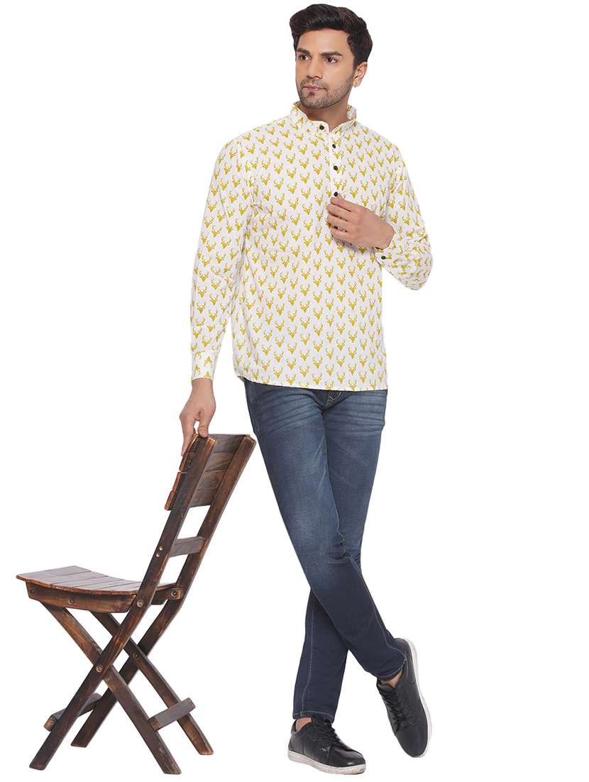 men printed long sleeve short kurta - 21469354 -  Standard Image - 4