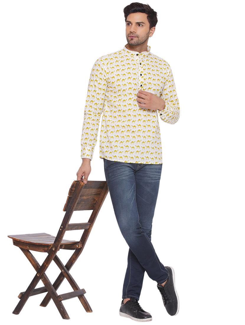 men printed long sleeve short kurta - 21469358 - Standard Image - 4