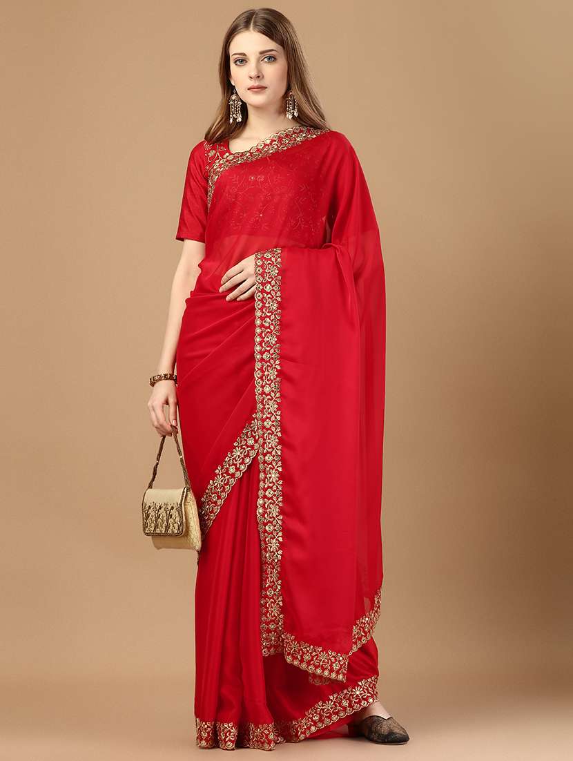 women solid with bordered saree - 21469469 -  Standard Image - 1