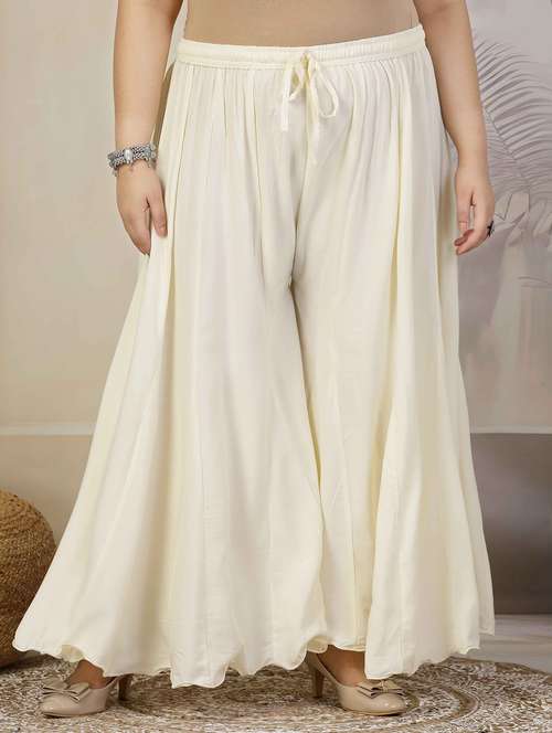 women cream solid sharara
