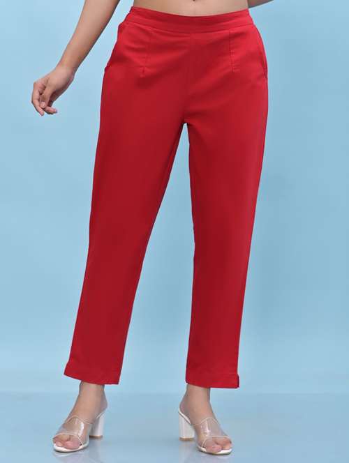 red solid tailored pants trouser - 21471192 - Standard Image - 0