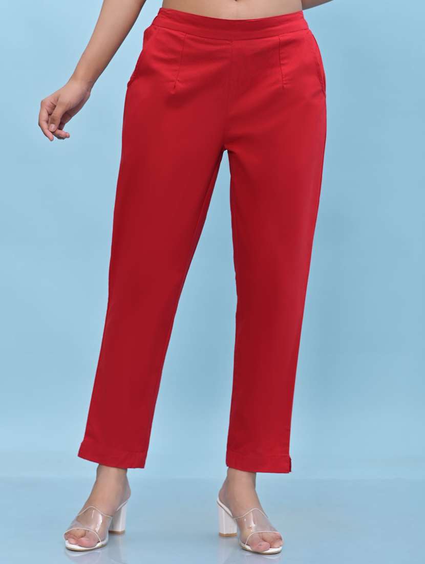 red solid tailored pants trouser - 21471192 - Zoom Image - 0