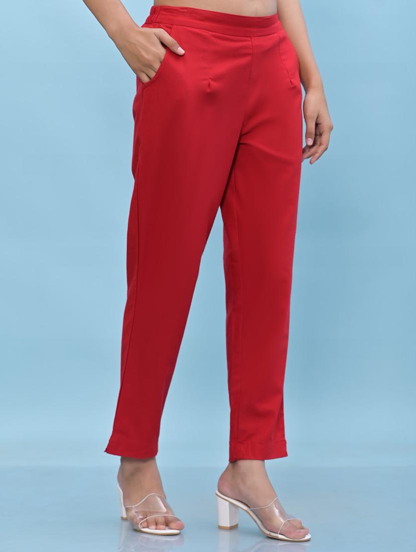 red solid tailored pants trouser - 21471192 -  Standard Image - 1