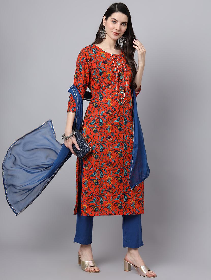 women three quarter sleeve kurta pant with dupatta set - 21471273 - Standard Image - 1