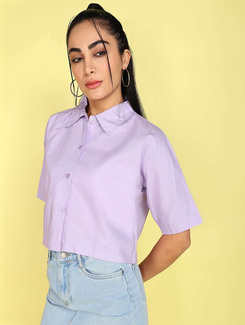 women lavender cotton crop shirt - 21471722 - Standard Image - 1