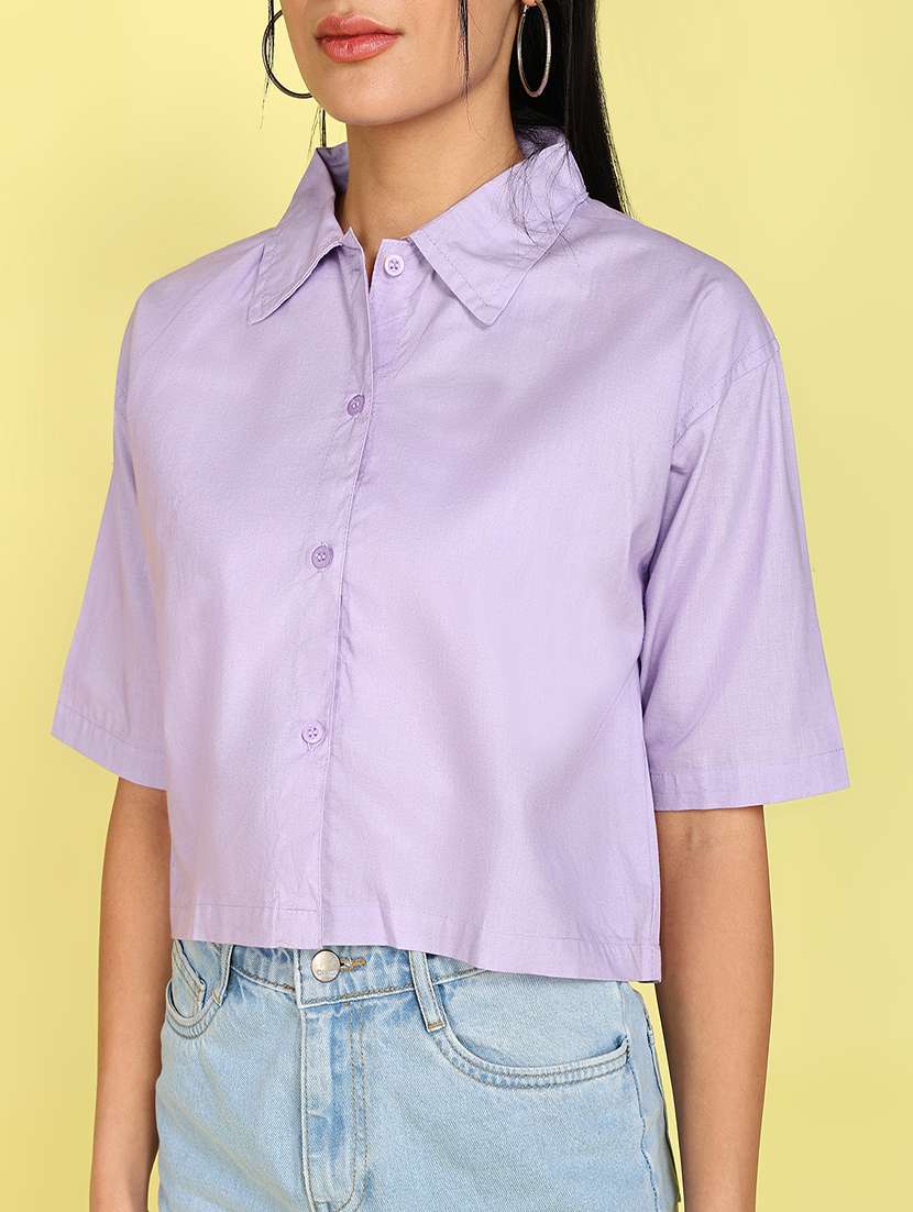 women lavender cotton crop shirt - 21471722 - Standard Image - 4
