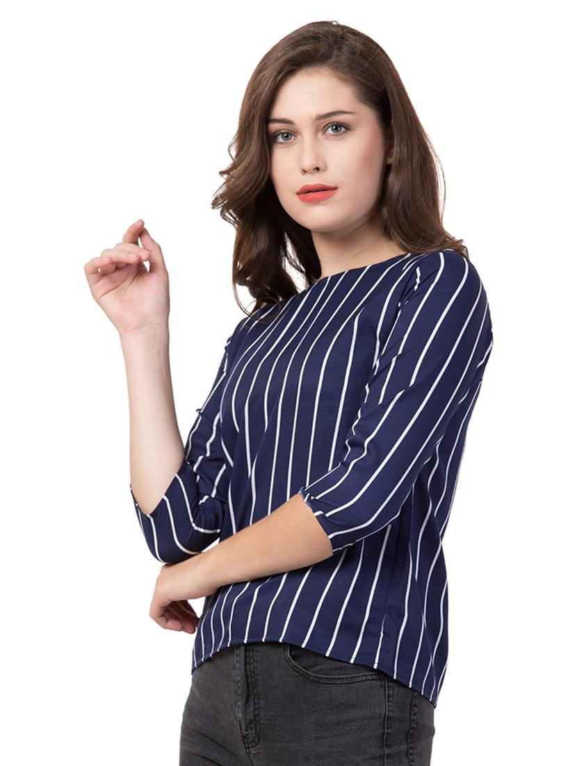 women blue stripes printed round neck top - 21472343 -  Standard Image - 1