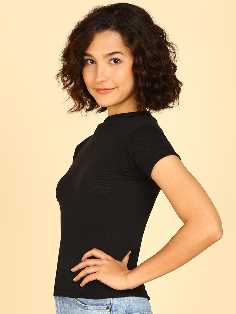 women solid short sleeve cotton top - 21472365 - Standard Image - 1