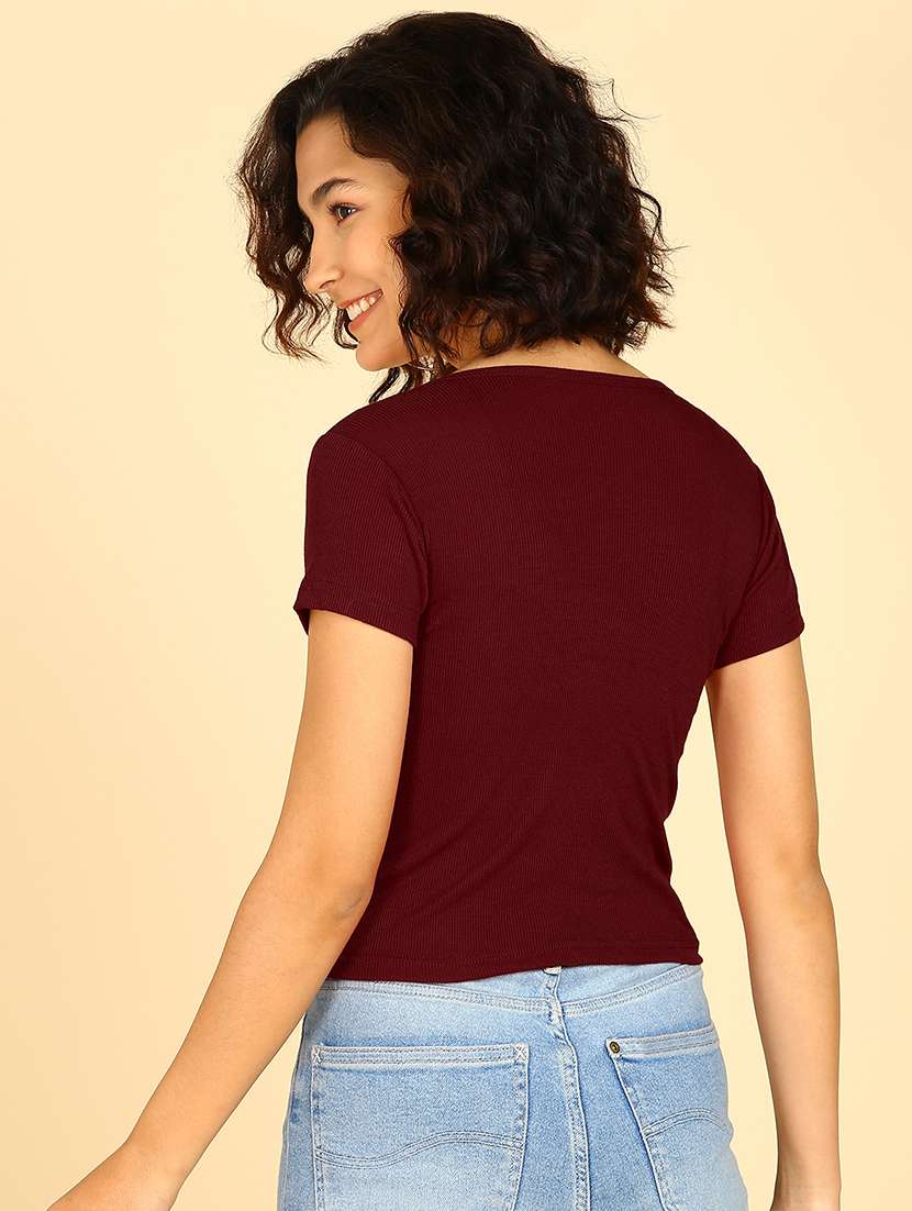 women solid short sleeve cotton top - 21472399 - Standard Image - 1