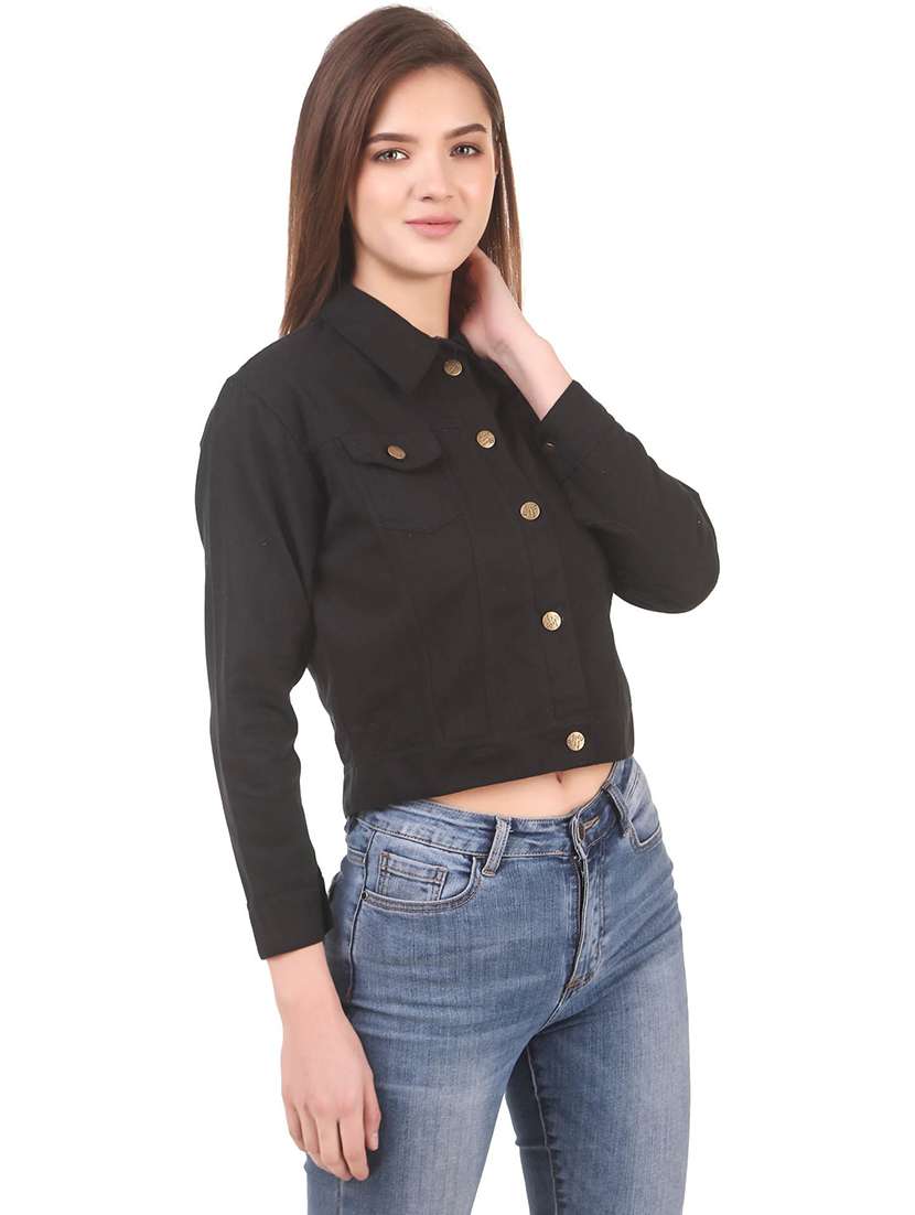 women solid denim jacket - 21472913 -  Standard Image - 1
