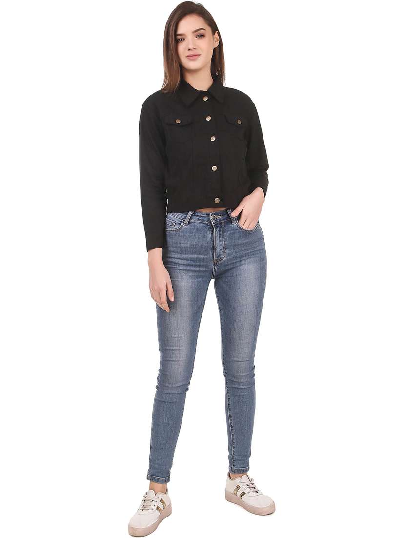 women solid denim jacket - 21472913 -  Standard Image - 4